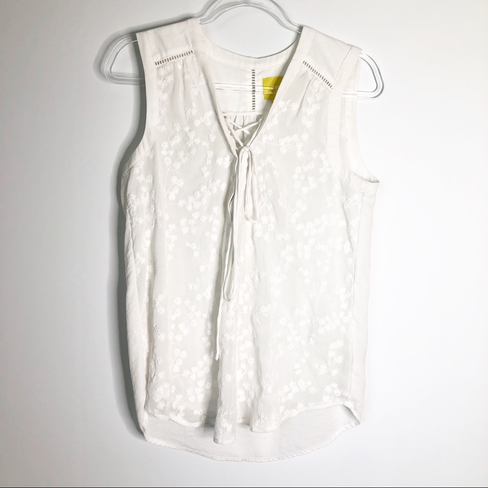 Maeve Embroidered White Sleeveless Blouse Sz 10